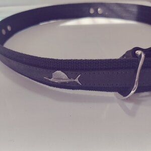 Zep Pro Belt with solid brass buckle and metal Sailfish on Suede. Woven balance